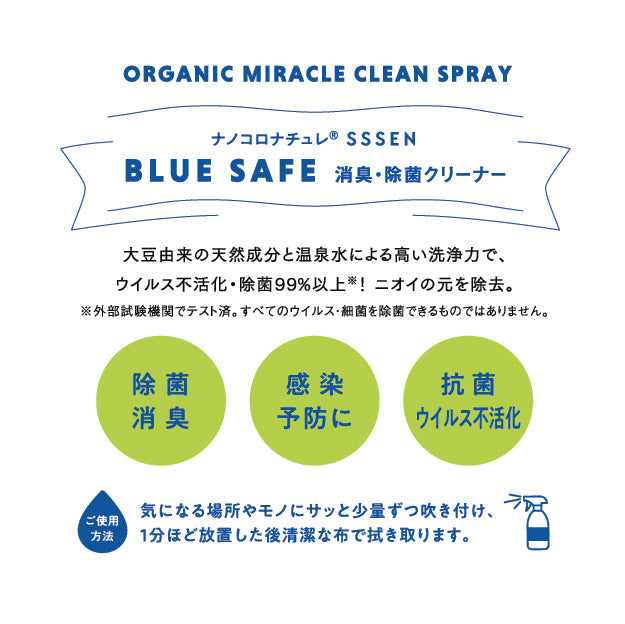 BLUE SAFE 消臭・除菌クリーナー 天然 温泉水99 大豆脂肪酸 筑後産クロレラ配合 ホウショウ（芳樟）の香り